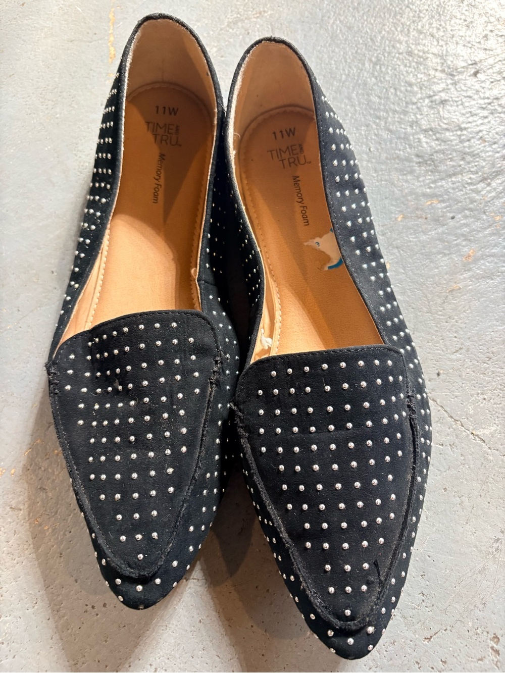 Time and Tru Black Studded Pointed Loafers